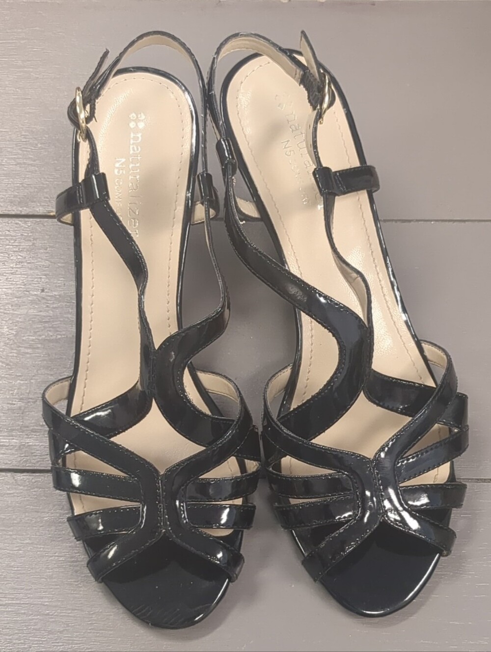 Naturalizer Black Patent Leather Strappy Slingback Heels